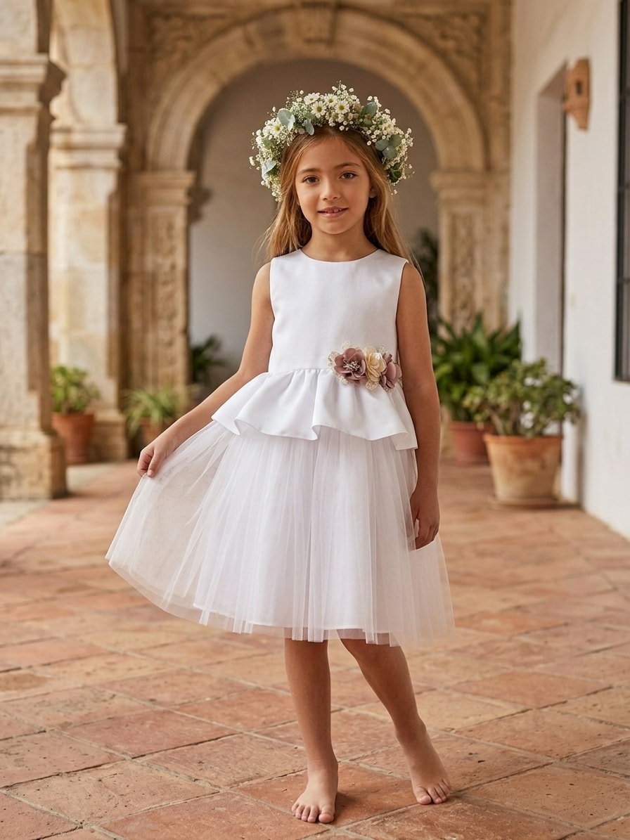 Vestido Cortejo Raso y Tul CC006 — Lunita Blanca