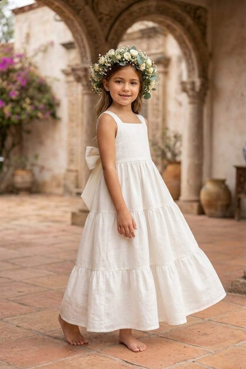 Vestido Largo Cortejo (playa)  Lino CL001 — Lunita Blanca