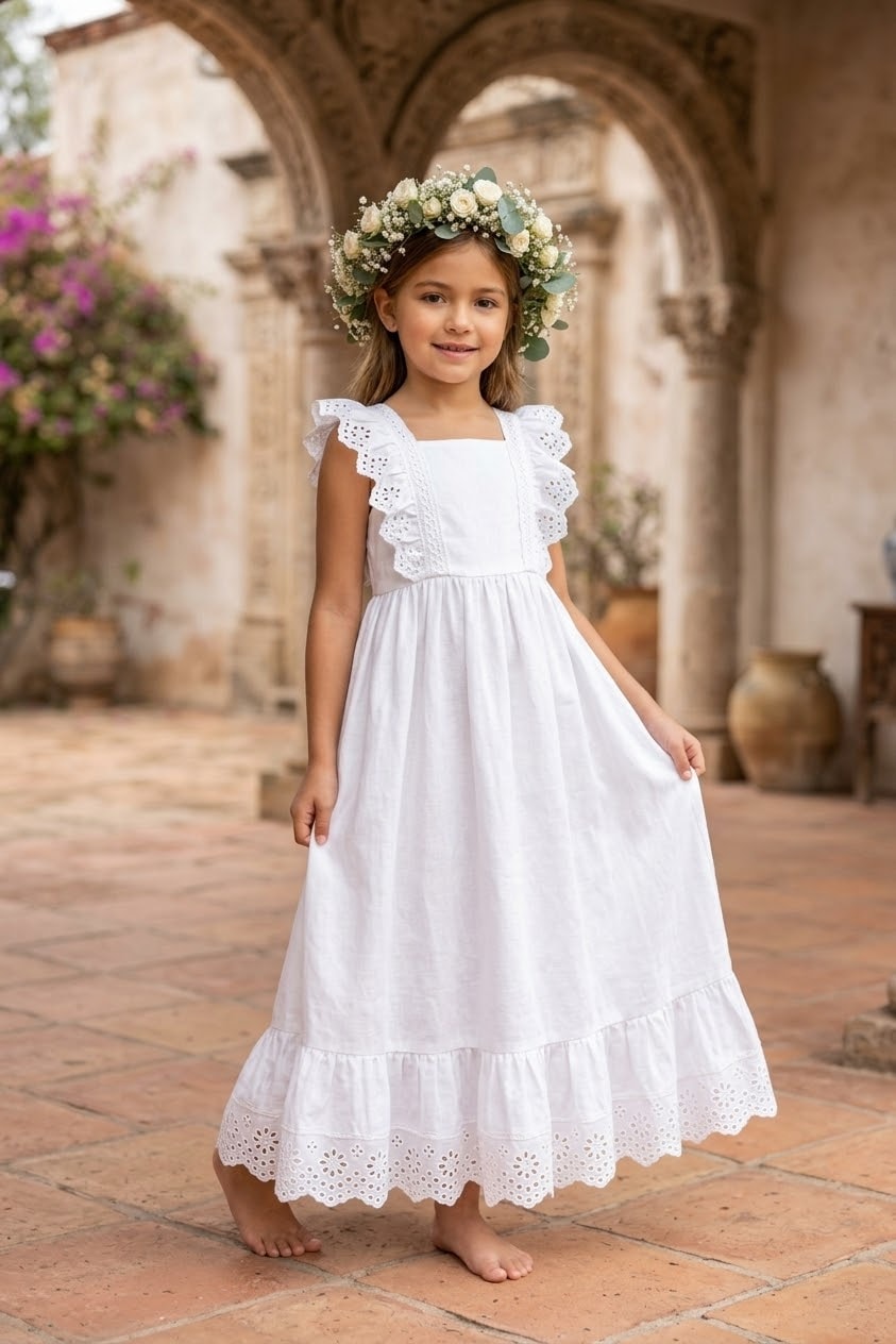 Vestido Largo Cortejo (playa) Lino CL003 — Lunita Blanca